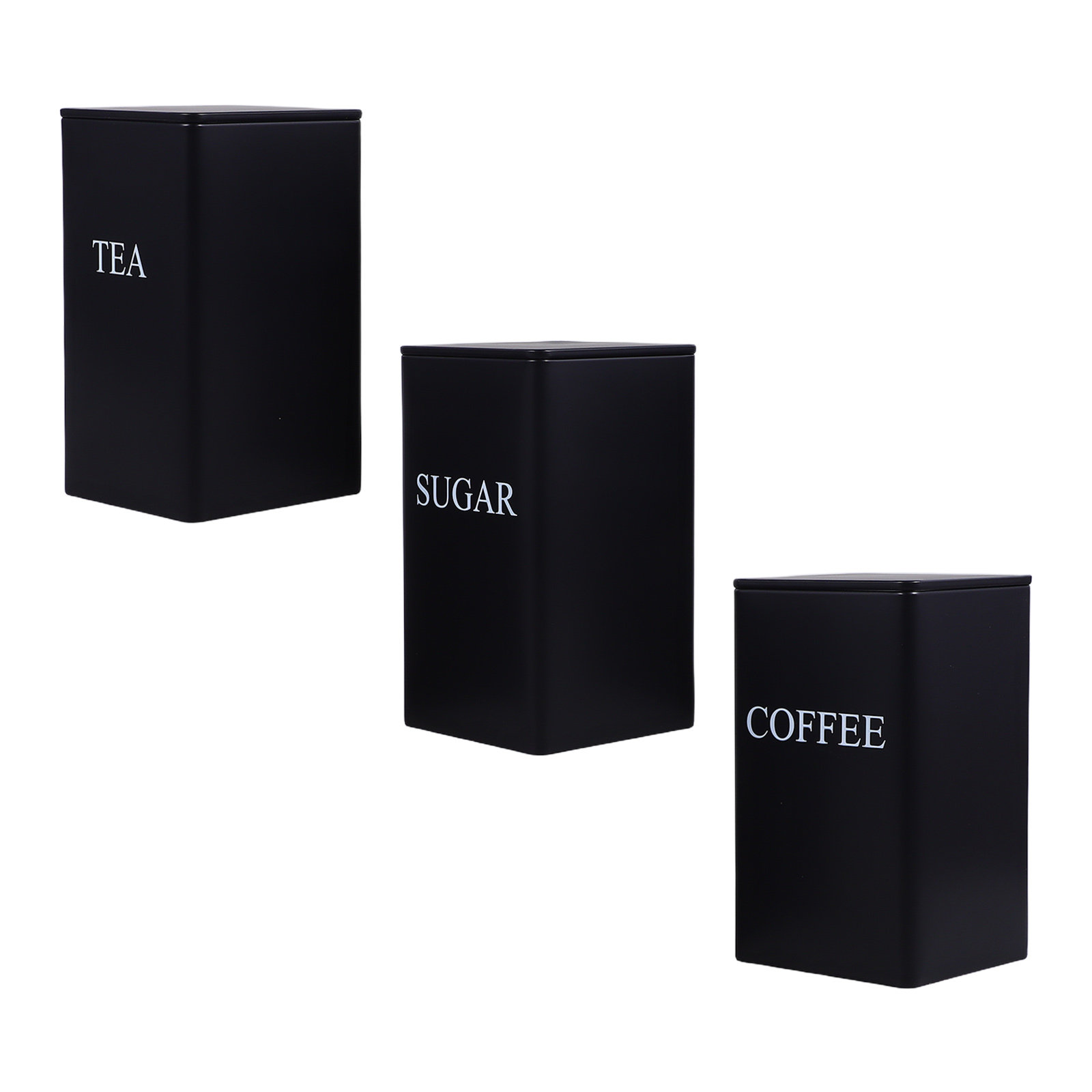 Coffee Tea And Sugar Canisters - 3Pcs Kitchen Storage Canisters Metal Square