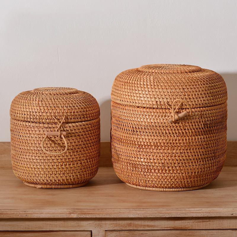 Coffee Tea And Sugar Canisters - Handwoven Rattan Tea Storage Box With