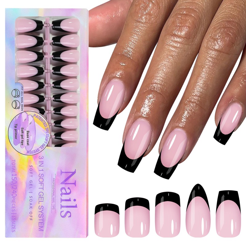 French Press Glass - 150pcs/box Acrylic False Nails Black Pink