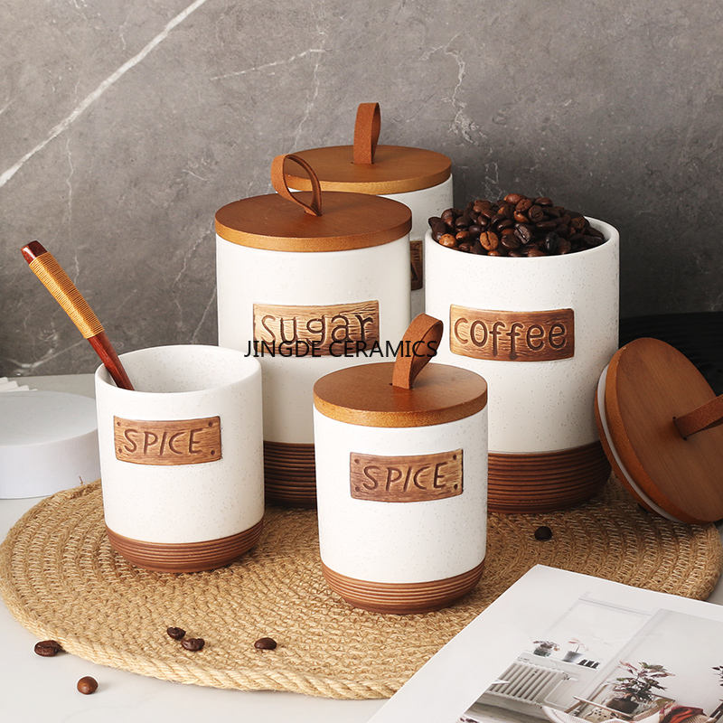 1pc Ceramic sealed jar Coffee  - Coffee Tea Sugar Canister Set 评论和价格