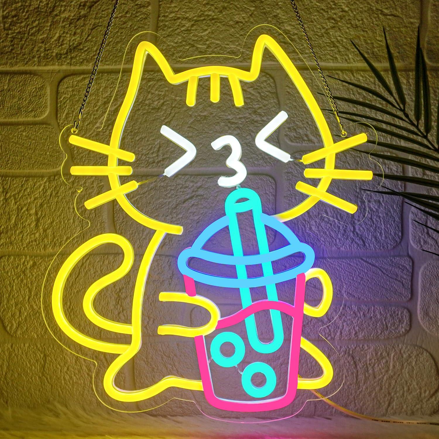Cat Boba Tea Neon Sign Cute An - Coffee Tea Boba 评论和价格