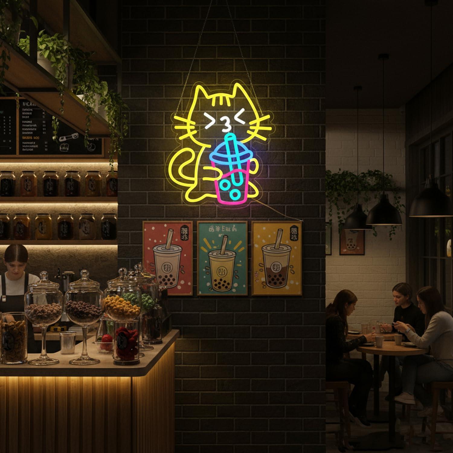 Cat Boba Tea Neon Sign Cute An - Coffee Tea Boba 评论和价格