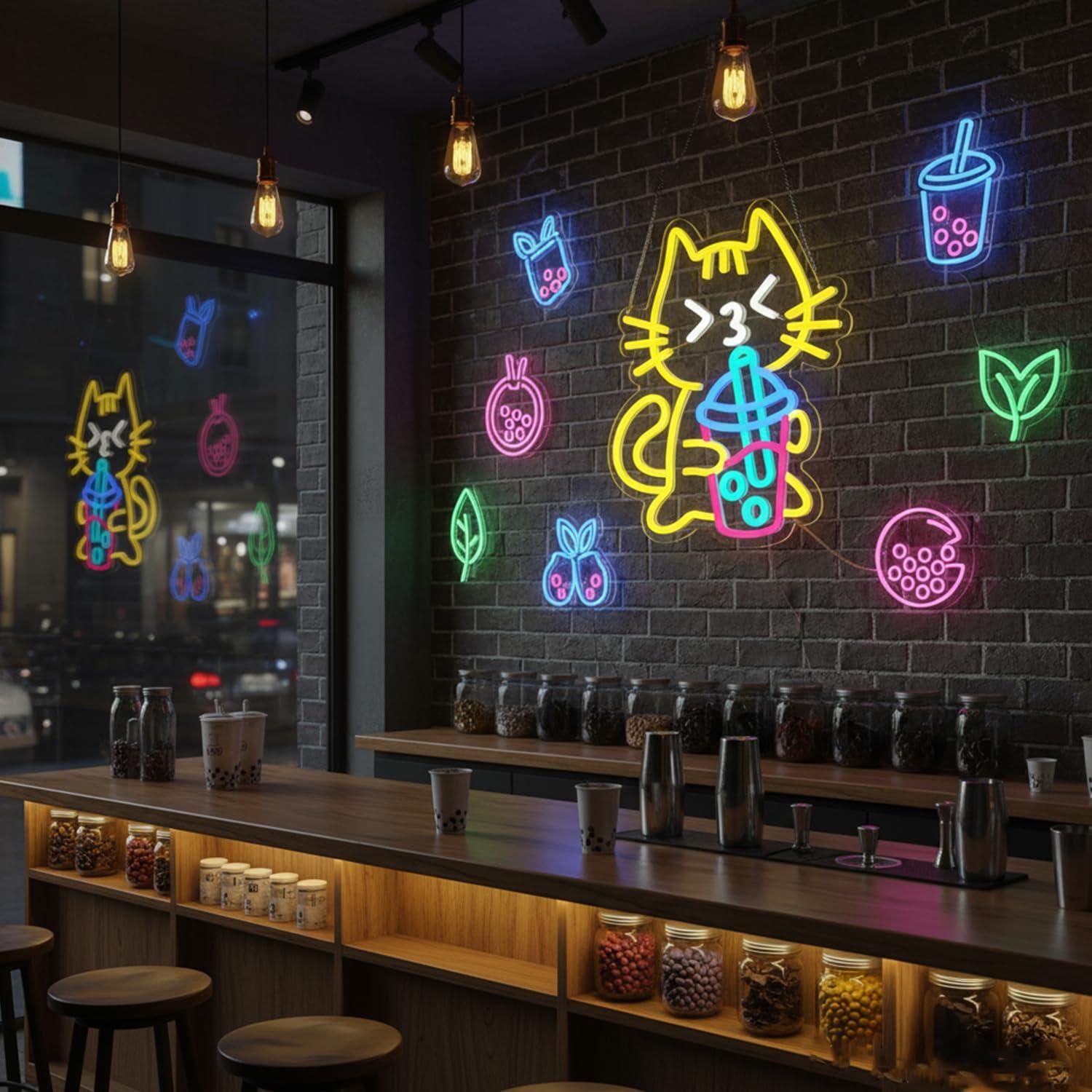 Cat Boba Tea Neon Sign Cute An - Coffee Tea Boba 评论和价格