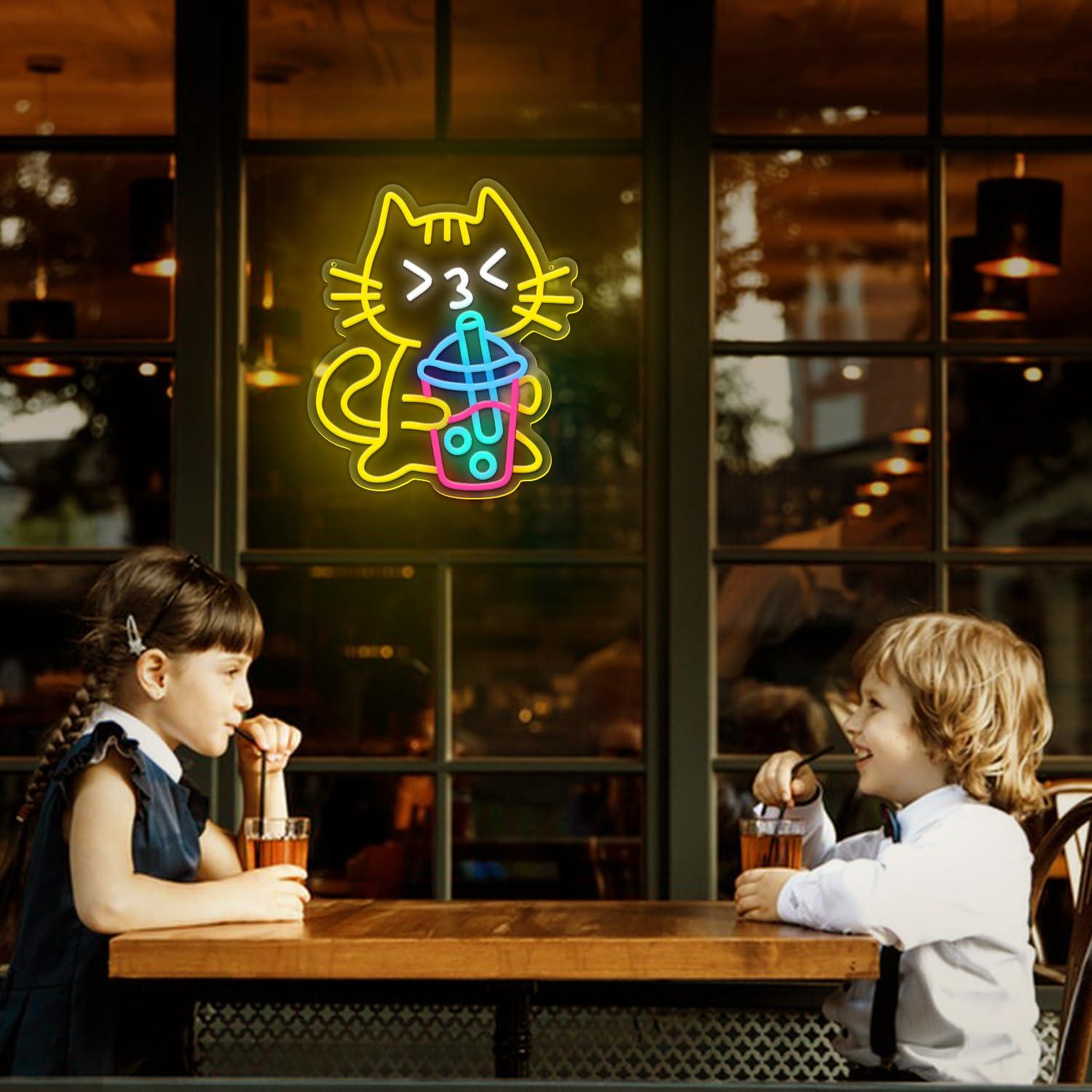 Cat Boba Tea Neon Sign Cute An - Coffee Tea Boba 评论和价格
