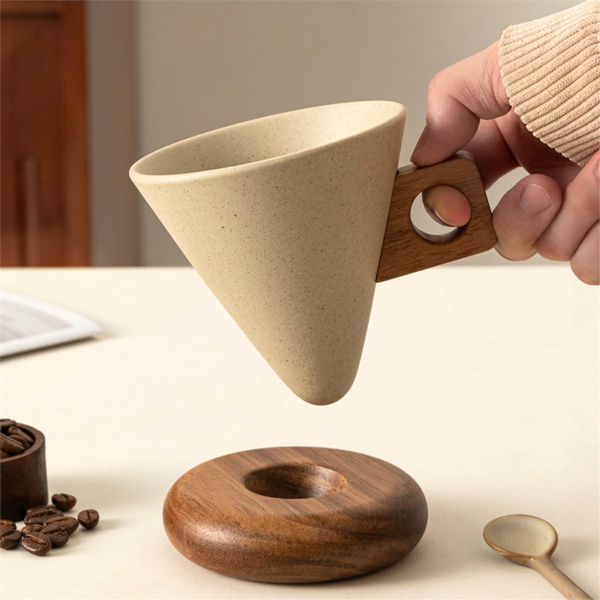 Ceramic Coffee Cup& Wood Base  - Coffee & Tea - Pastry Góc Xanh 评论和价格