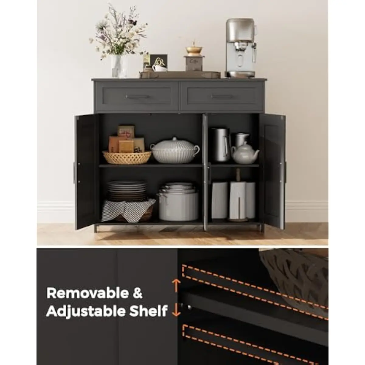 Coffee Bar Storage Cabinet wit - Coffee & Tea - Pastry Góc Xanh 评论和价格