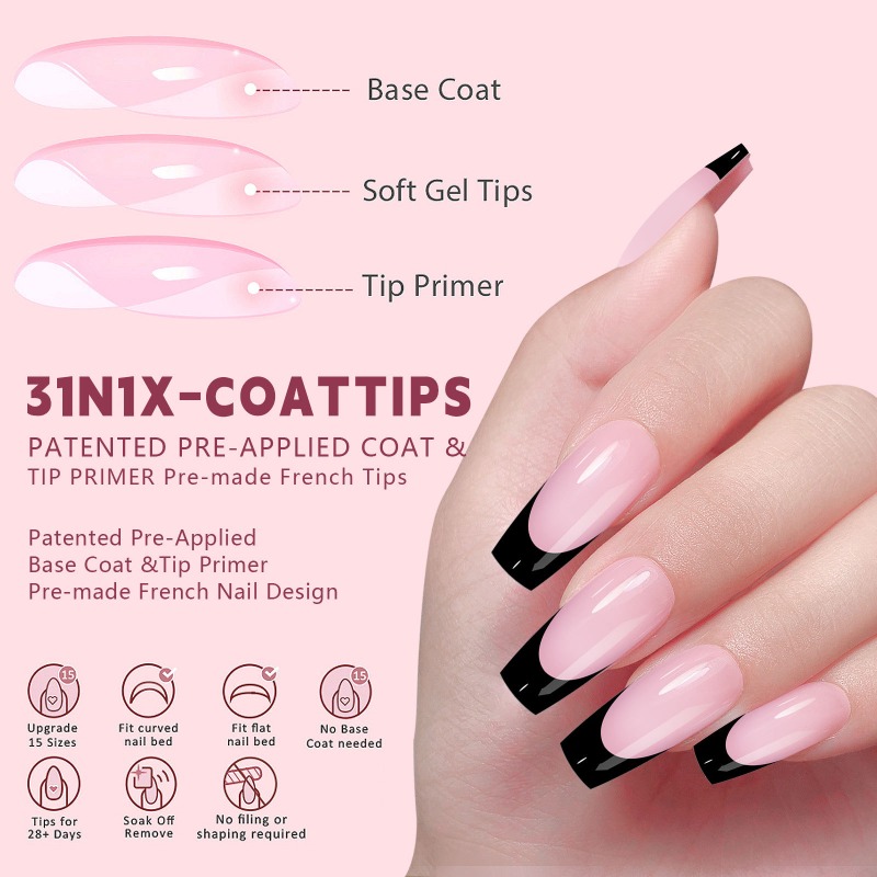 150pcs/box Acrylic False Nails - French Press Glass 评论和价格