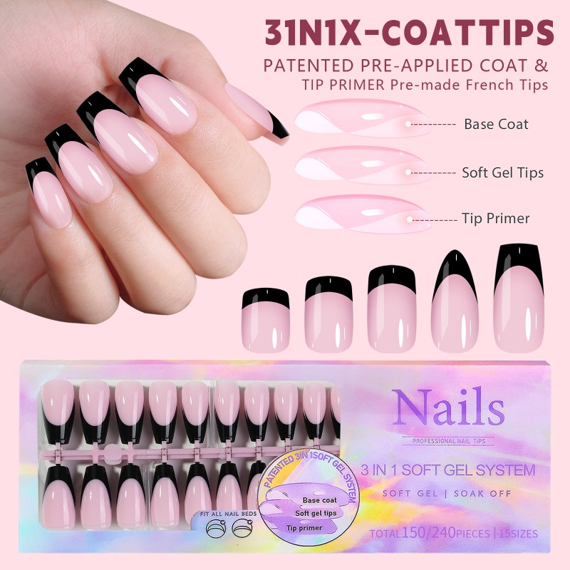 150pcs/box Acrylic False Nails - French Press Glass 评论和价格