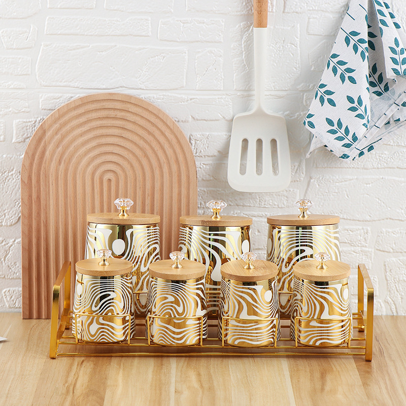 Set of 7 Color Glazed Ceramic  - Coffee Tea Sugar Canister Set 评论和价格