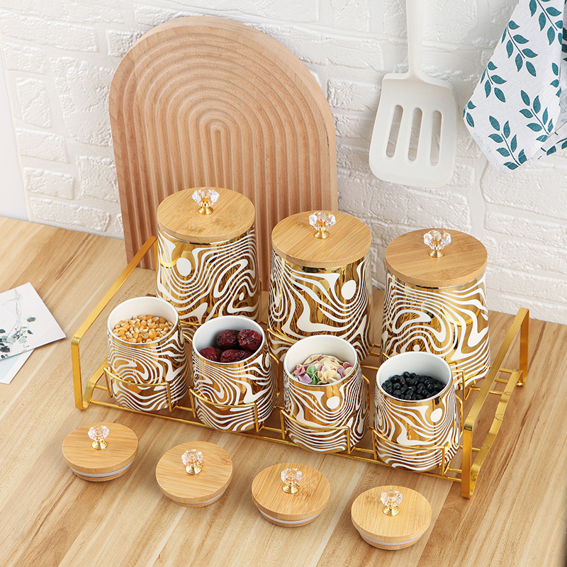Set of 7 Color Glazed Ceramic  - Coffee Tea Sugar Canister Set 评论和价格