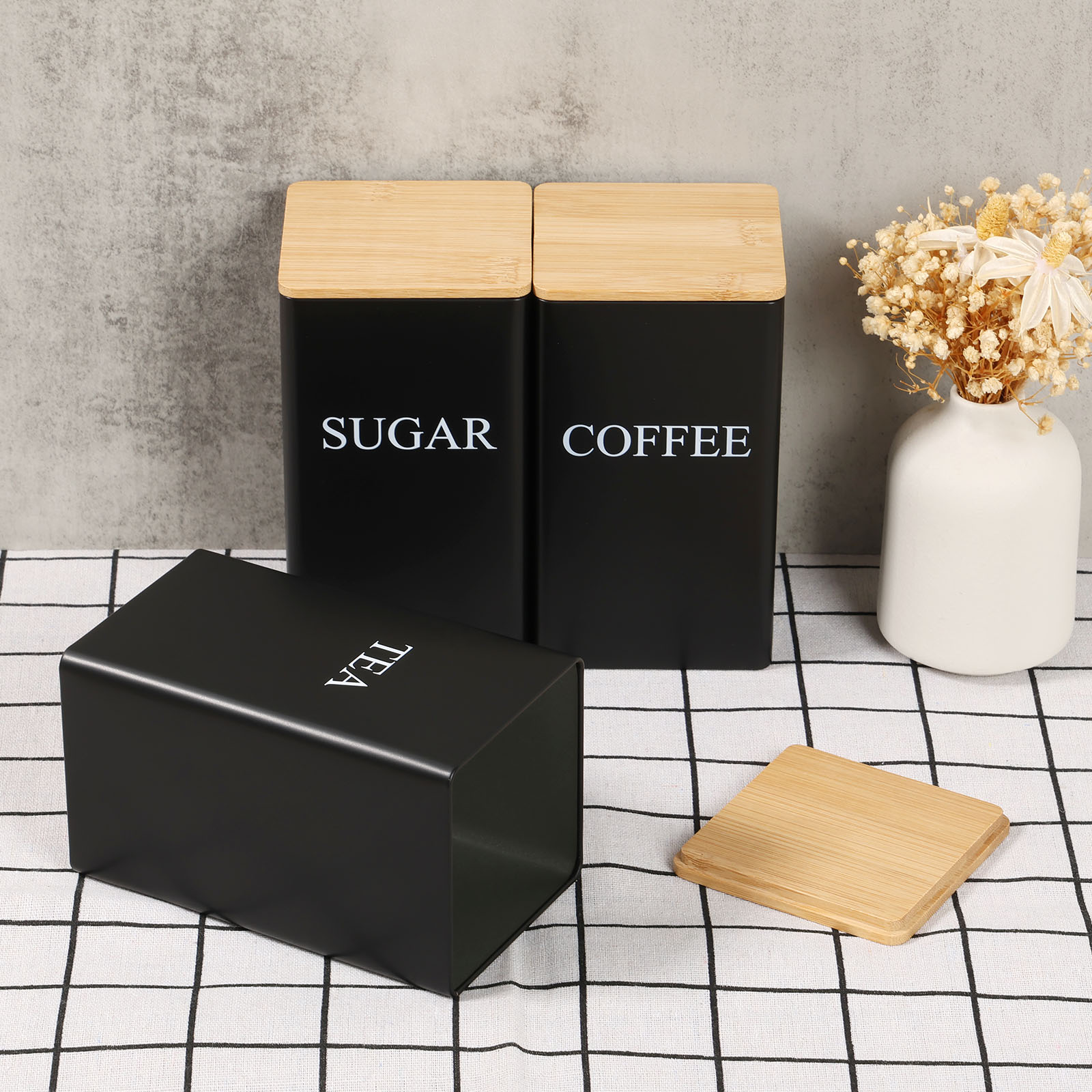 Coffee Bean Storage Jar Metal  - Coffee Tea Sugar Canister Set 评论和价格