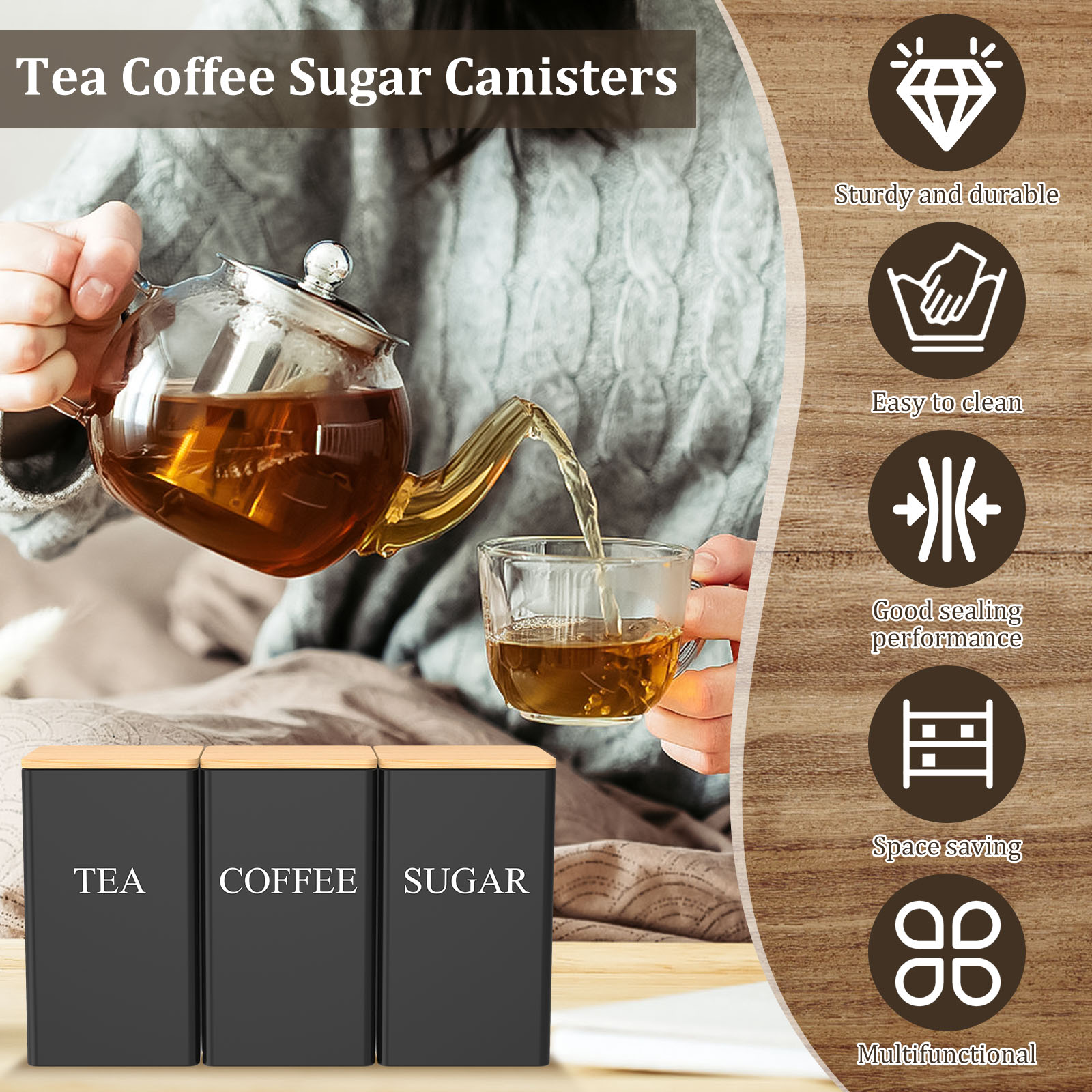 Coffee Bean Storage Jar Metal  - Coffee Tea Sugar Canister Set 评论和价格
