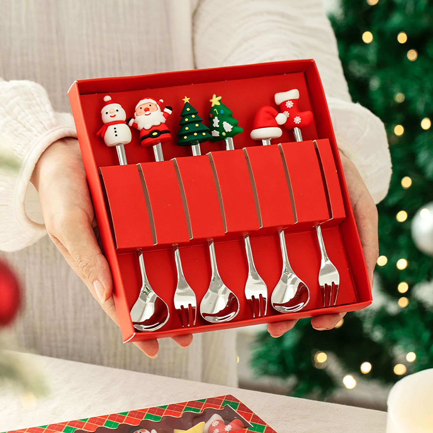 1Set Creative Christmas Fork A - Coffee Tea Sugar Canister Set 评论和价格